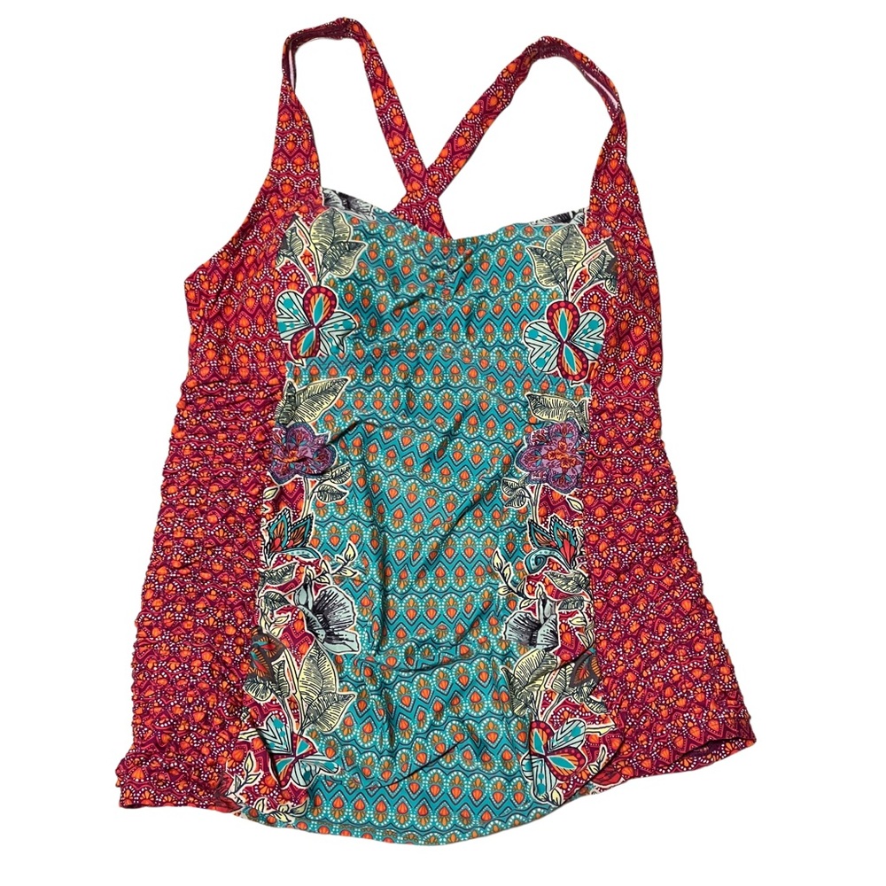 Beach Bump Motherhood Maternity Colorful Ruched Swim Tankini Top